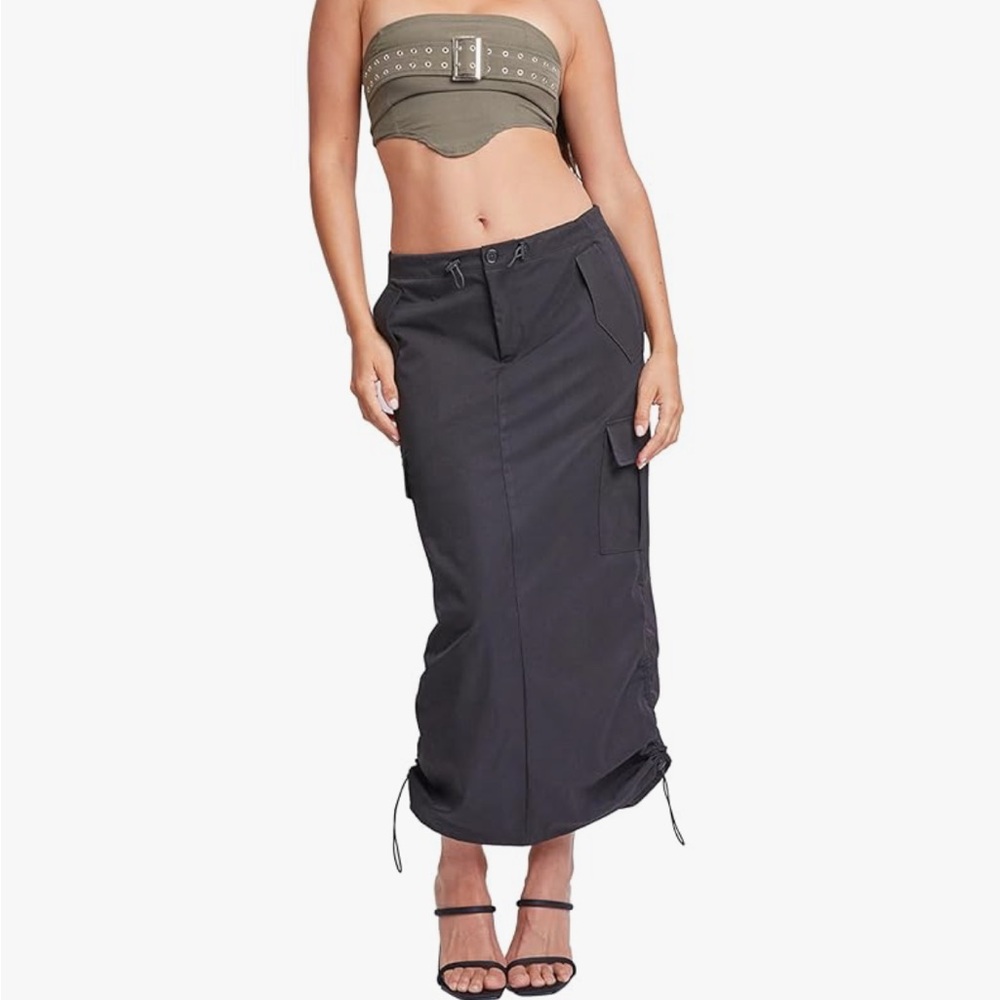 NWOT Lightweight Cargo Parachute Skirt with Pockets, Bungee Ties at Waist, Hem - Picture 5 of 13